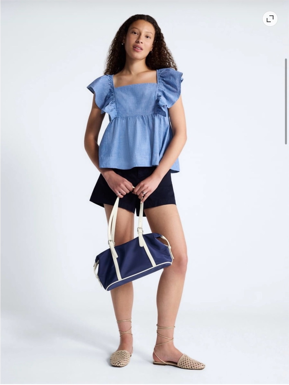 Free Assembly Light Blue Square-Neck Ruffle Sleeve Top - Picture 2 of 10